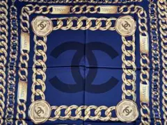 CHANEL ネイビー シルクスカーフ