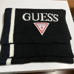 GUESS ブラック ニットマフラー ロゴ入り