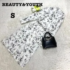 ビューティーアンドユース　フラワープリントシャツワンピース　ロング　リボン　S