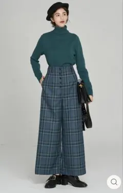 ポールと道でばったり遭遇　ハイウエストワイドチェックパンツ