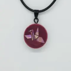 長寿を願う 折り鶴モチーフ 螺鈿ネックレス 桃　菖蒲あやめ色　ピンク プチギフト