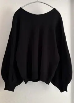 Dukkah 黒リブ編みニット バルーンスリーブ フリーサイズ