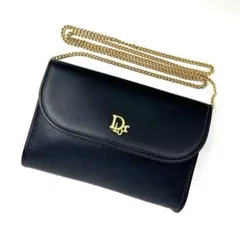 美品■ディオール　ショルダーバッグ　2way　トロッター　チェーン　レザー　濃紺