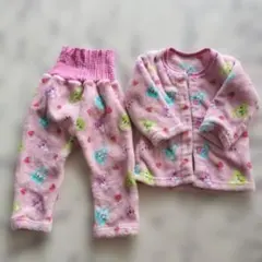 モコモコ素材パジャマ ピンク 動物柄 上着とパンツ腹巻タイプのセット90cm