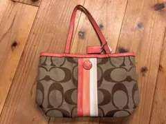 Coach ロゴトートバッグ ブラウン/ピンク