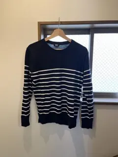 UNIQLO ネイビー/ホワイト ストライプ ニット
