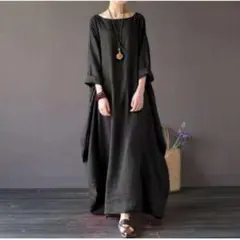 ☆大ヒット御礼り☆ コクーン ワンピ 体型カバー バルーンワンピ コットン　黒