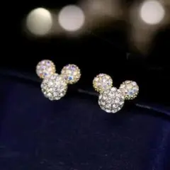 ピアス キラキラ ラインストーン ミッキーマウス型 ミッキー