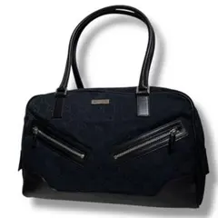 Gucci 黒 キャンバス レザー ハンドバッグ