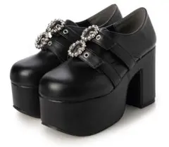 ラブハンター LoveHunter リングビジュー付き厚底ダブルベルトパンプスM