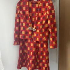 赤と黄色のチェック模様　ワンピース　ジャケット　レトロ