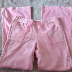 GAP　ピンクビジュー付きストレートパンツ　ジャージ