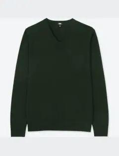 ユニクロ　エクストラファインメリノVネックセーターダークグリーンM