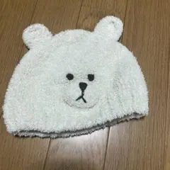 クマ耳付きホワイトニット帽