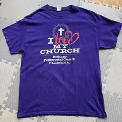 I Love My Church プリント Tシャツ パープル