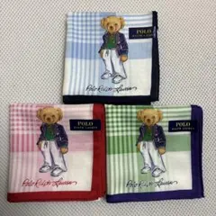 新品　ポロラルフローレン　ポロベア　ハンカチ　　チェック　3枚