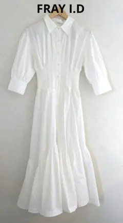 美品　フレイアイディー　ワンピース　五分袖　白　ロング　サイズ1
