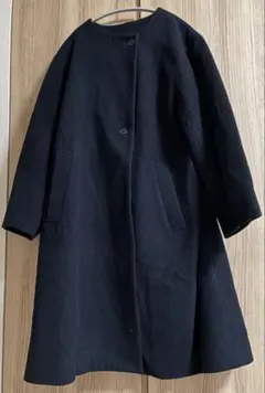 無印良品ウール　ノーカラー　コート Mサイズ 2つボタン　濃紺
