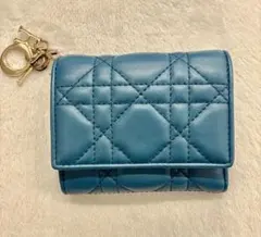 ディオール カナージュ ロータスウォレット 三つ折り財布 ブルーグレー