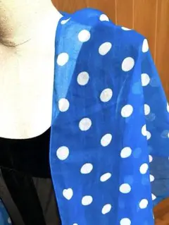 ヴィンテージ ブルー　細長　水玉スカーフ