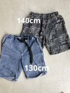 デニム ペイズリー柄 ハーフパンツ 2点セット130 140