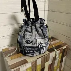 ゴブラン織り　ハンドメイドコミック風ミニ巾着バッグ