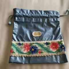 青色花柄ポーチFEILER