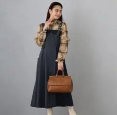 ニコルクラブ　ボタンデザインジャンパースカート チャコルグレー　ワンピース