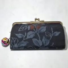 獅*舞様 ​親子がま口 財布 ポーチ 花柄 織物 根付付き 和装小物 小物入れ