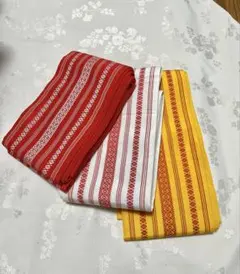 ⭐️3色セット⭐️半幅帯 小袋帯 正絹 博多織 赤　白　黄色　献上柄 浴衣 小紋