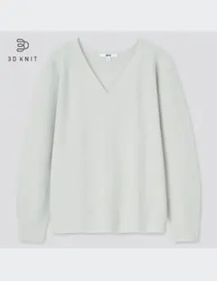 ユニクロ ☆ 3DコットンVネックセーター 長袖 グリーン L