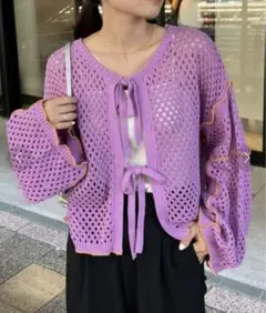 《CIAOPANIC TYPY》メッシュリボンカーディガン パープル ワンサイズ