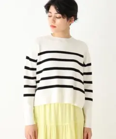 OPAQUE.CLIP ボーダーあぜニット エクストラファインOGコットン L