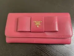 PRADA プラダ　長財布　リボン　サフィアーノ　金ロゴ　ピンク　折り財布