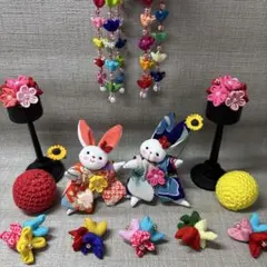 ちりめん細工，くくり花吊るし飾り，七夕飾りなどのセット，置きもの，ぬいぐるみ