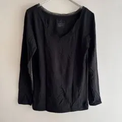 無印良品MUJI オーガニックコットン シルク混レース付きインナー ブラック L