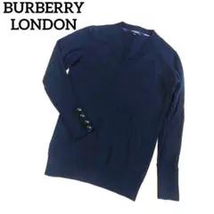 バーバリー ロンドン 毛100% Vネックニット ホースロゴ刺繍 4連リブボタン