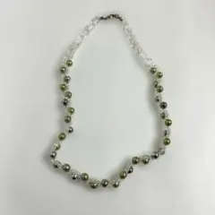ビーズネックレス　パール、シルバー、ペパーミントグリーン