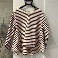 【a.v.vスタンダード】七分袖ボーダーカットソー Vネック Aライン