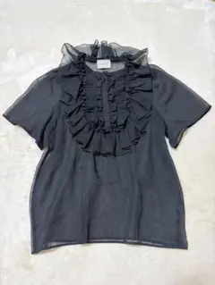 UNITED ARROWS オーガンジーフリルブラウス　ブラックのサムネイル