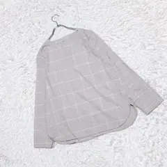 【無印良品】　長袖ブラウス　（Ｌ）　チュニック　綿100％　チェック柄
