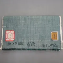 M02-10 新品保管品 正絹 真綿紬 着尺反物 青緑系 あしぎぬ