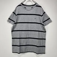 TOMMY HILFIGER　半袖　ボーダー　Tシャツ　M　刺繍ロゴ　人気　古着