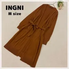 【イング】ロングニットカーディガン M テラコッタ リボン付 大人きれい 上品のサムネイル