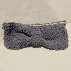 手編み リボン型ペンケース 紫 編み物