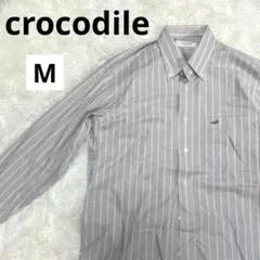 crocodileメンズ　カジュアルシャツ長袖　紫　M 綿100% ストライプ柄