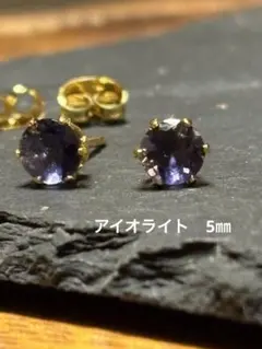 天然石☆アイオライトのピアス5㎜☆サージカルステンレス