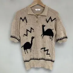 美品 クリエ Cree ニット カットソー ラクダ 装飾 ゴールドボタン 古着のサムネイル
