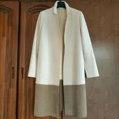美品 ZARAアイボリー・グレー ジュ ひざ丈チェスターコート M