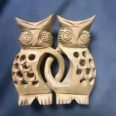 フクロウのペア 木製置物
